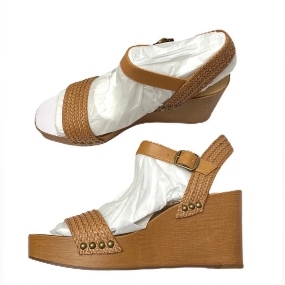 Lucky Brand Woven Platform Wedge Zyler Macaroon Weevel Weave Sandal Size 8.5